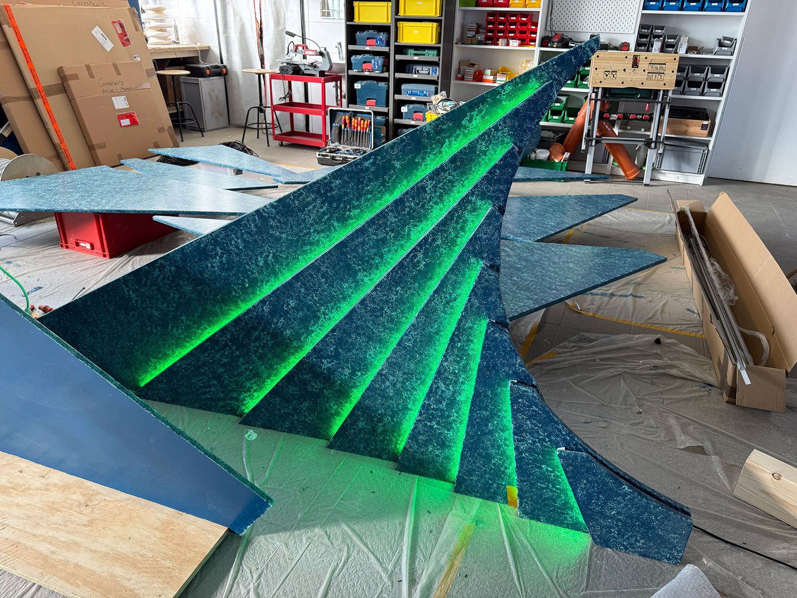 From the workshop: Hand-painted stage elements featuring individually controllable LED lighting