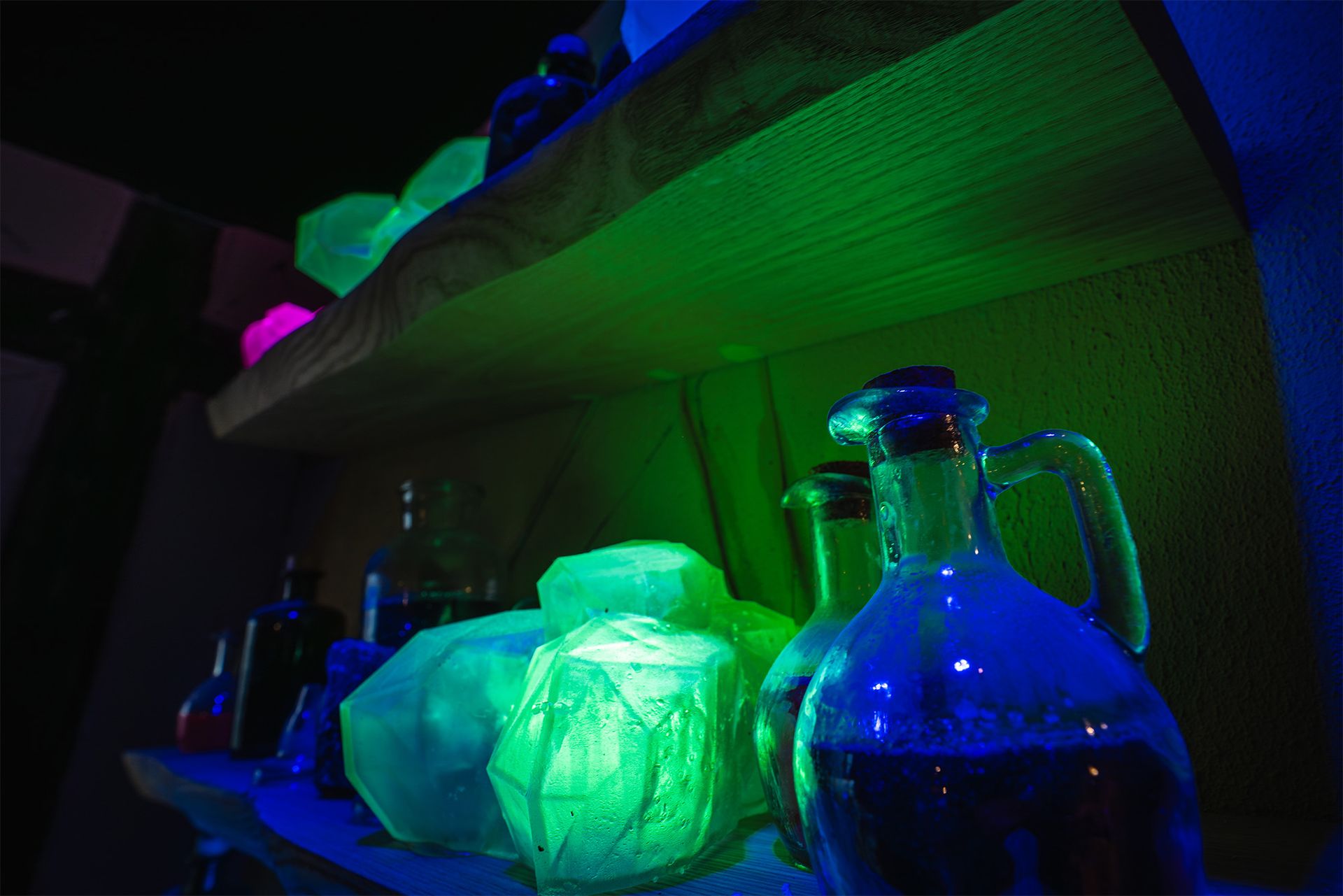 Glowing Crystals and Bottles
